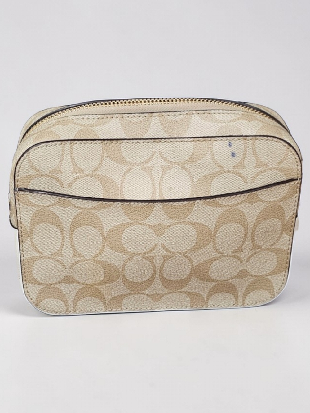 Coach Mini Camera Crossbody Bag Signature Canvas Light Khaki Chalk Gold EUC - Picture 3 of 8